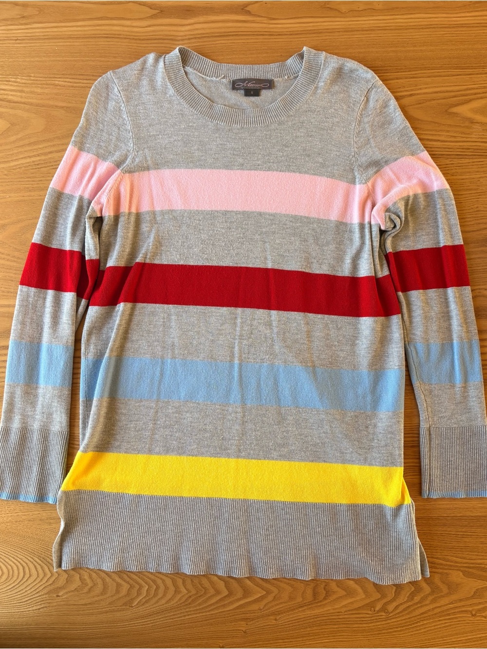 Metric Knits Colorblock Striped Crewneck Sweater Gray Multicolor Small